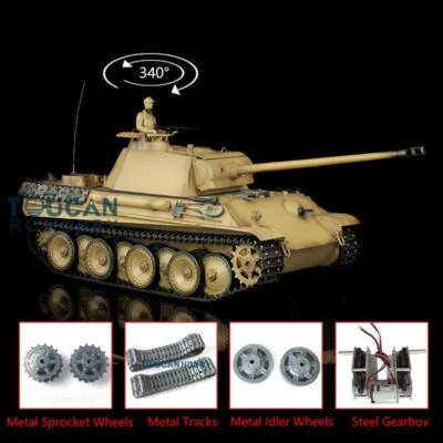 7.0 Henglong 1/16 German Panther G RTR RC Tank Upgraded 3879 Metal Tracks Yellow - Image 1 of 4