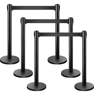 6 PCS Crowd Control Barrier Stanchion Posts Queue Pole with Retractable Belt - Picture 1 of 13