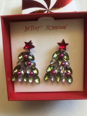 Pendientes colgantes Betsey Johnson Holiday Whimsy tono oro rosa árbol de Navidad nuevos en caja Foto 1 de 4