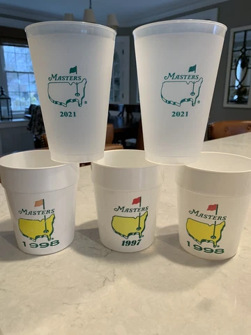 Mixed lot of 5 Masters Augusta Two 2001, 3 1990s Vintage Spectator Souvenir Cups Cover