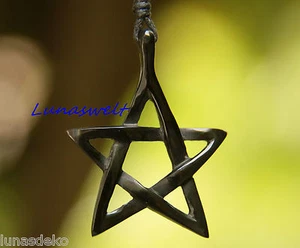 Pentagramm  Anhänger aus Wasserbüffel Horn - schwarz Kette - Bild 1 von 1