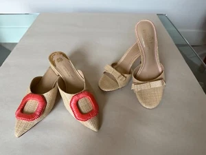 New Lot of 2 Antonio Melani Mules Slide Heels Shoes Size 5 Neutral Raffia $260 - Picture 1 of 8