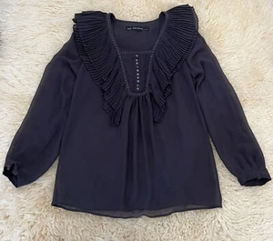 Zara Basic transparente Bluse Rüschen Langarm Gr. XS kleines Oberteil SCHÖN - Bild 1 von 11