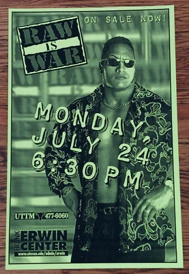 Evento de lucha libre Raw is War con póster THE ROCK folleto 11x17" RARO Foto 1 de 3