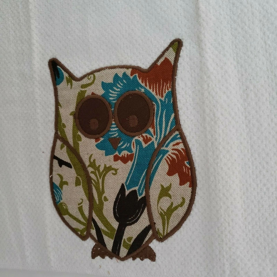 OWL白色厨房餐具或茶巾聚棉刺绣贴花 — 第 1/4 张图片