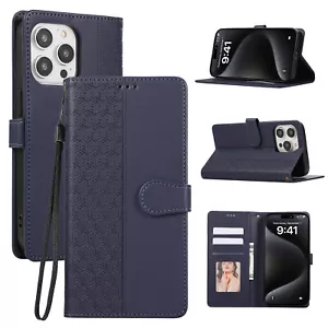 For iPhone 16 Pro Max 15 14 13 12 11 XR XS Wallet Flip Cover Leather Phone Case - Picture 1 of 28