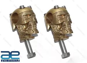 Skull Custom Brass Old School 1" Handlebar Risers for Harley Bobber Chopper - Bild 1 von 12