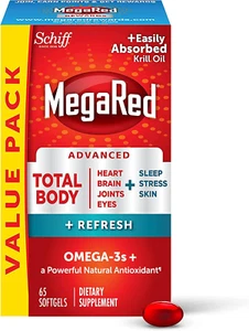 MegaRed Advanced Total Body Refresh Omega-3 Blend Softgels Krill Oil 500mg 65ct - Picture 1 of 13