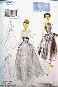 Vestido Vogue Vintage Años 50 con Falda Completa Patrón de Costura Retro V8874 Talla 14-22 - Imagen 1 de 4