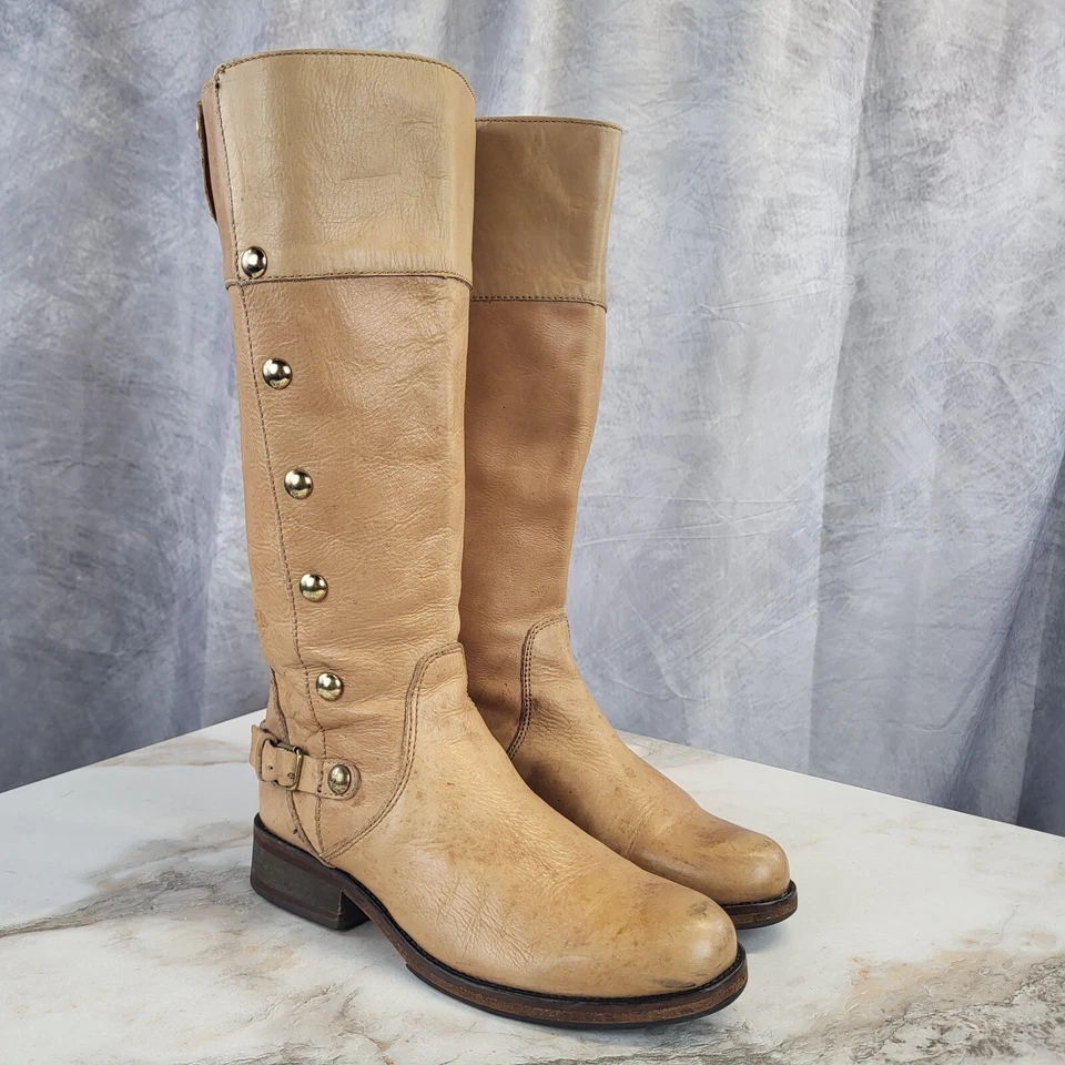 Steve Madden Olster Knee High Zip Up Studded Motorcycle Biker Boots Women's 8 M - Image 1 of 4