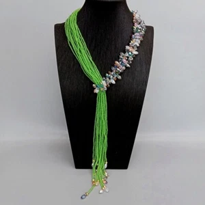 15 Rows Green Crystal Loop Long Asymmetric Necklace Lariat Necklace Jewelry - Picture 1 of 7