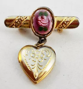 Broche vintage Goldtone HEART LOCKET DJ12 - Imagen 1 de 3
