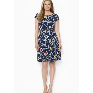 RALPH LAUREN navy blue cotton nautical boating preppy belted boating dress M pet - Picture 1 of 11