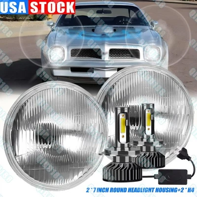 7" inch Round Headlight Housing Hi/Lo Beam H4 For Pontiac Firebird 1970-1976 - Image 1 of 4