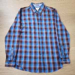 Johnston Murphy Shirt Mens XL Dress Blue Plaid Button Up Flip Cuff Country Fit - Picture 1 of 12