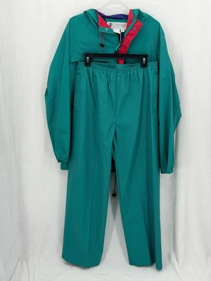 Traje de Lluvia Columbia De Colección Para Hombres Medio Verde PVC Chaqueta Pantalones 2 Piezas Años 90 Foto 1 de 4