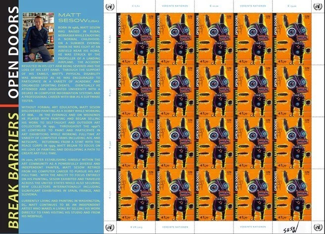 Naciones Unidas Viena 2013 - Romper barreras Matt Sesow - Hoja de 20 sellos - MNH Foto 1 de 1