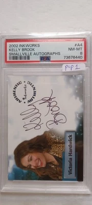 2002 Inkworks Kelly Brook Smallville Autograph Card #A-4. PSA 8 Pop 1. On Card. - Image 1 of 4