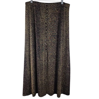 VTG Briggs New York XL Slinky Midi Skirt Brown Black Leopard Print Stretch Boho - Image 1 of 4