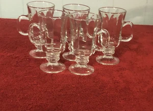 Irish Coffee Mugs Optic- Ribbed Panels Pedestal Clear Irish Coffee Mugs 5-pcs - Picture 1 of 5