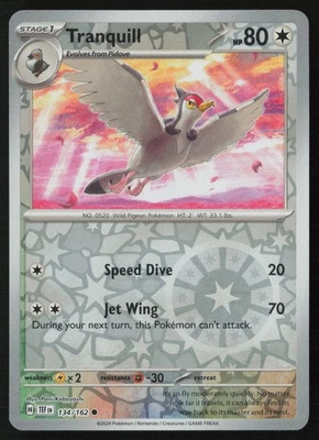 Pokemon Tranquill 134/162 SV05: Temporal Forces Reverse Holo Pack Fresh - NM - Image 1 of 2
