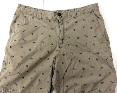 Magellan Mens Chino Shorts 32W Tan Sea Print 4 Pockets Cotton Blend - Image 1 of 4