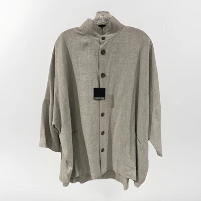 Eskandar Grey Sloped Shoulder Jacket Linen Size 1 NWT - Image 1 of 4