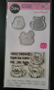 SIZZIX Mini Pudgies Clear Stamp & Framelit Die Set Kitty Cat Dog Mouse Birthday - Picture 1 of 1