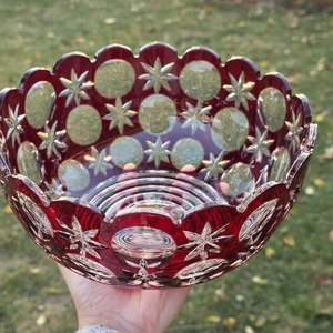 Vintage böhmischer Kristall große handgeschliffene 9" Schale rubinrot bis klar Ungarn überbacken  - Bild 1 von 23