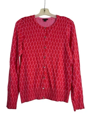 Cárdigan con botones ANN TAYLOR para mujer ligero Preppy otoño rojo rosa geométrico L Foto 1 de 3