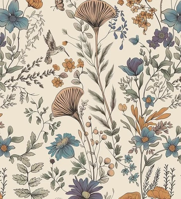 Boho Peel and Stick Wallpaper Floral Birds Wall Paper Vintage Removable 78 × 17  - Image 1 of 4