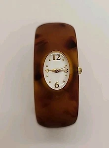 Tortoiseshell Patterned Cuff Watch, Oval Dial, Matte Resin Band, works - Picture 1 of 11