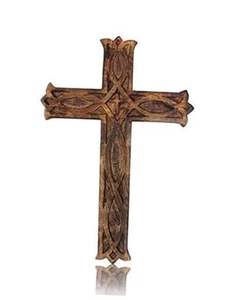 Wooden Religious Catholic Crucifix Cross Wall Hanging French Plaque Floral - Picture 1 of 7