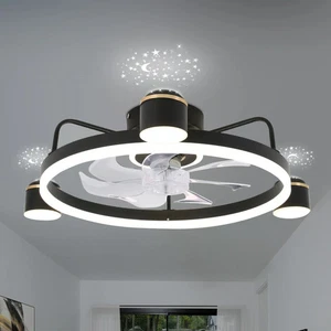 Oaks Aura 28in. LED Indoor Black Starry Night Flush Mount Ceiling Fan - Picture 1 of 2