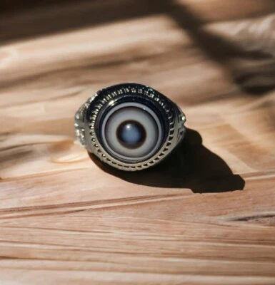 Anillo de ágata con bandas hecho a mano, joyería religiosa, anillo destacado piedra de ágata Foto 1 de 4