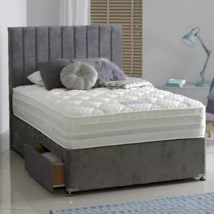 Plush Velvet Fabric Upholstered Divan Storage Drawers Bed Frame Base & Headboard - Picture 1 of 10