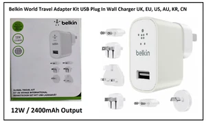 Belkin 2.4A Global Travel Kit USB Charger for iPhone iPad Tablet Smartphone - Picture 1 of 2