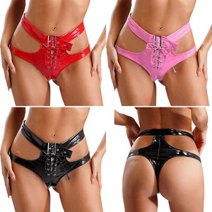 Damen Dessous Mini Tangas Shorts Schnür Slips Unterteil Unterwäsche Wetlook - Bild 1 von 28