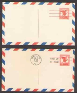 US. UXC4. 6c. Bald Eagle. Airmail Postal Cards. Clear & FDC, Lot of 2. MNH. 1963 - Picture 1 of 1