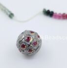 Two Tone Ruby Beads Pave Diamond Findings 925 Sterling Silver 13mm