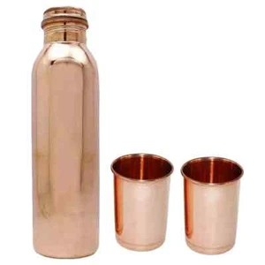 Pure Copper Water Bottle With 2 Tumbler Glass For Health Healing Support - Picture 1 of 7