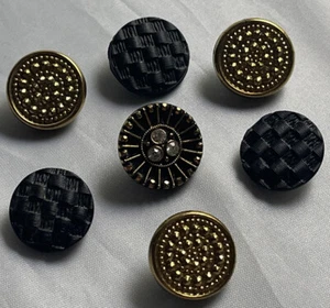 Vintage Black Glass Gold  Czech Glass Buttons Rhinestone Button  42-39 - Picture 1 of 4