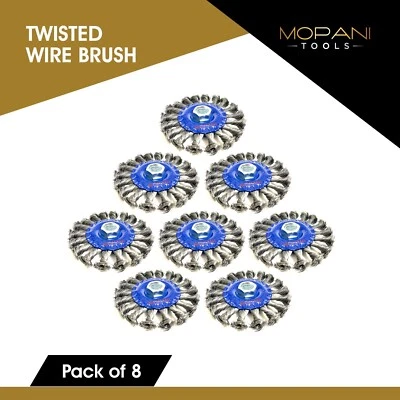 Cepillo de alambre de rueda de 8 piezas de 4 pulgadas (4" retorcido/anudado) para amoladora angular UNC de 5/8"-11 Foto 1 de 4
