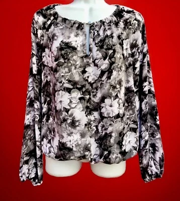 Blusa floral de gasa negra/blanca/gris Carmen Marc Valvo para mujer talla: S nueva sin etiquetas Foto 1 de 4