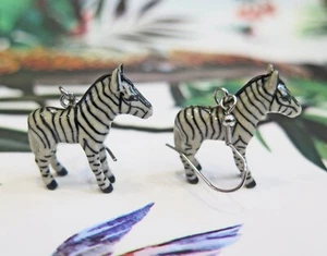 Zebra Porcelain Earrings - Hand Painted Jewelry Lucky Spiritual Animal Jewellery - Picture 1 of 2
