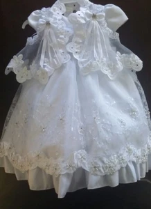 Baptism Gown with Bonnet,Christening Formal Dress,Flower Girl,Vestido Bautizo,fa - Picture 1 of 12