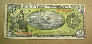 Mexico 5 Pesos Banknote 1914, Gobierno Provisional - Picture 1 of 2
