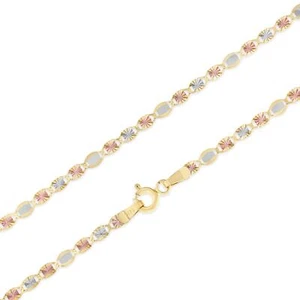 14K Yellow Solid Gold 3mm Flat Valentino Star DC Chain Necklace Spring Clasp - Picture 1 of 11