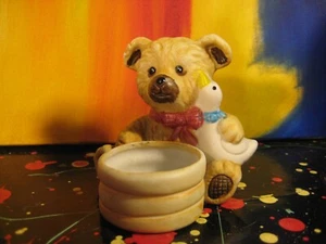 Lindo cachorro de oso de cerámica con pato mascota y soporte para candelabro Honeypot - Imagen 1 de 5