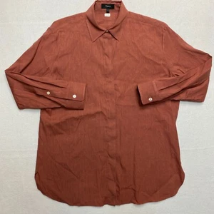 Theory Linen Blend Shirt Women's P Maroon Hidden Placket Stretch Button Up - Picture 1 of 10
